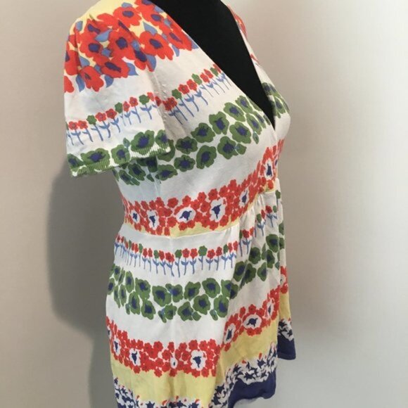 Anthropologie MOTH Multicolor Retro Floral Print Keyhole Cotton Top Size Small. - Picture 4 of 7